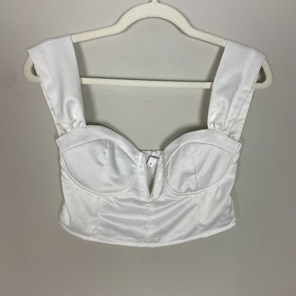 Superdown Revolve Corset Bustier Crop Top White Womens Small Smocked Back NWT‎